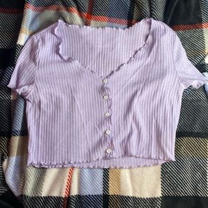 Purple Ribbed Cropped Tee